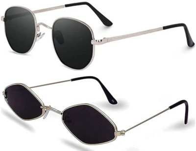 The Studded Retro Square, Cat-eye Sunglasses(For Men & Women, Black)