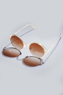 French Crown Round Sunglasses(For Men & Women, Brown)
