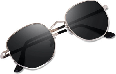 peter india Round, Rectangular Sunglasses(For Men & Women, Black)