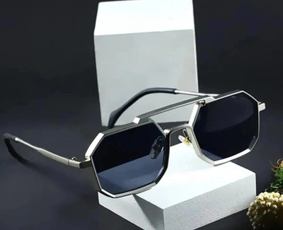 Mention Retro Square, Over-sized, Clubmaster Sunglasses(For Men & Women, Black)