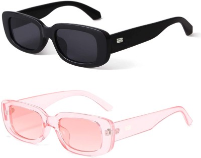 elegante Rectangular Sunglasses(For Men & Women, Pink, Black)