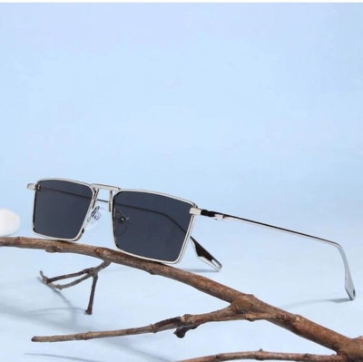 Zeemork Rectangular, Retro Square Sunglasses(For Men & Women, Black)