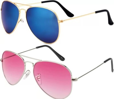 Singco India Aviator Sunglasses(For Men & Women, Blue, Pink)