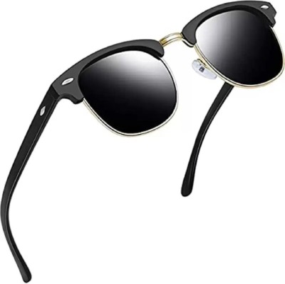 GANSTA Clubmaster Sunglasses(For Men & Women, Black, Golden)