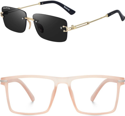 EDENSCOPE Retro Square, Sports, Wayfarer, Rectangular Sunglasses(For Men & Women, Black, Clear)