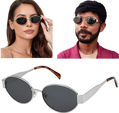 ROADWAY Oval Sunglasses(For Men & Women, Black)