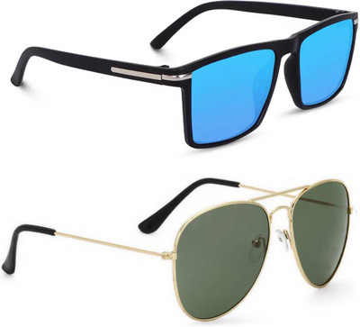 ELLIGATOR Retro Square Sunglasses(For Men & Women, Blue, Green)