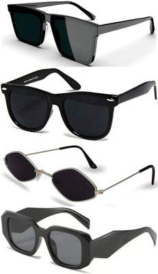 ARICKS Rectangular, Cat-eye Sunglasses(For Men & Women, Black)