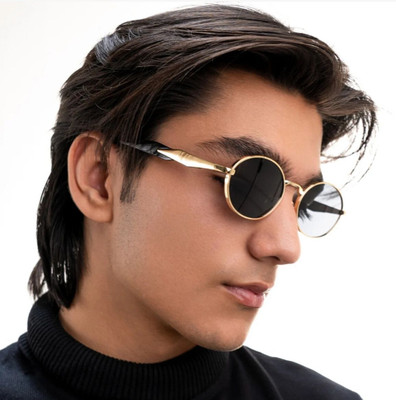 Cluemen Over-sized, Oval, Round, Retro Square Sunglasses(For Men & Women, Black)