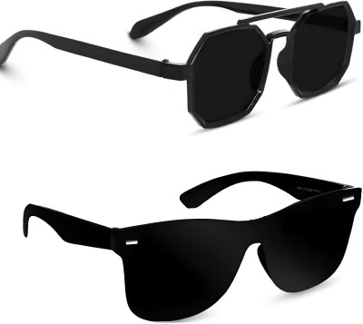 ARICKS Rectangular, Wayfarer Sunglasses(For Men & Women, Black)