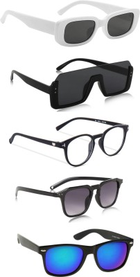 PC STAR Retro Square Sunglasses(For Men & Women, Black, Clear, Blue)