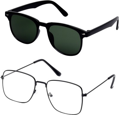 KiwiCaves Retro Square, Wayfarer Sunglasses(For Men & Women, Black, Clear)