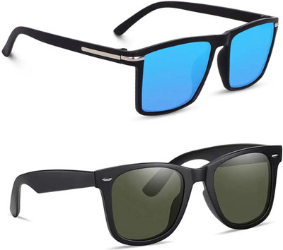 ELLIGATOR Retro Square, Wayfarer, Rectangular Sunglasses(For Men & Women, Blue, Green)