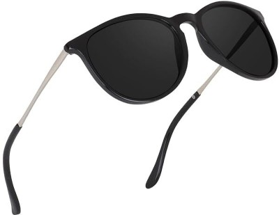 LIZA ANGEL Round Sunglasses(For Men & Women, Black)