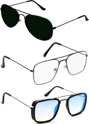 LAER Aviator, Round Sunglasses(For Men & Women, Blue, Black)