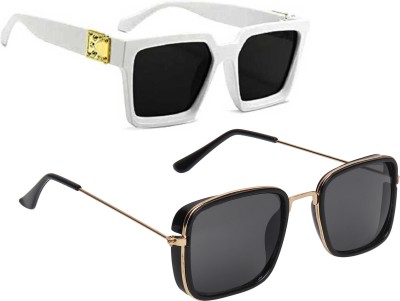 Garth Rectangular Sunglasses(For Men & Women, Black)