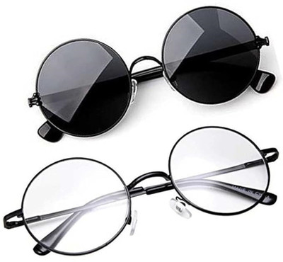 Whay Round Sunglasses(For Men & Women, Clear, Black)
