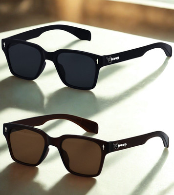 TheWhoop Retro Square Sunglasses(For Men & Women, Black, Brown)