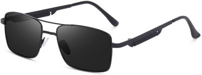 revcart Retro Square, Rectangular Sunglasses(For Men & Women, Black)