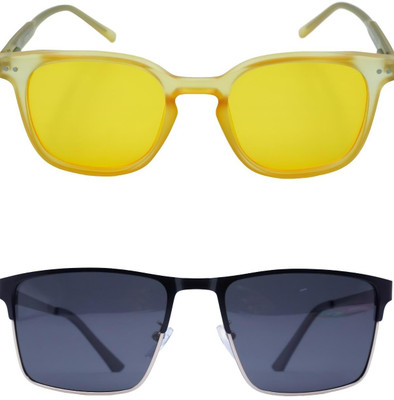 ZYRA EYEWEAR Retro Square Sunglasses(For Men, Yellow, Black)