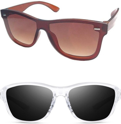 EDENSCOPE Retro Square, Sports, Wayfarer, Rectangular Sunglasses(For Men & Women, Brown, Black)