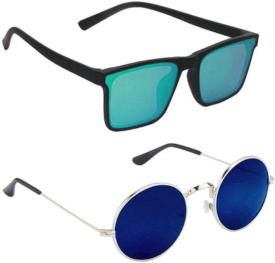 ELLIGATOR Retro Square Sunglasses(For Men & Women, Green, Blue)