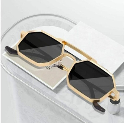 The Studded Rectangular Sunglasses(For Men & Women, Black)