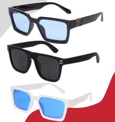 KiwiCaves Rectangular, Retro Square Sunglasses(For Men & Women, Blue, Black)