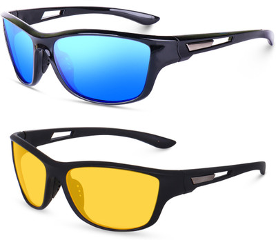 Ivy Vacker Sports, Wrap-around Sunglasses(For Men, Yellow, Blue)