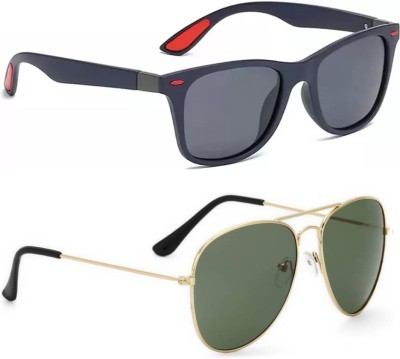 Elligator Wayfarer, Aviator Sunglasses(For Men & Women, Black, Green)