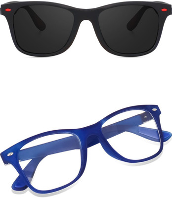 Rozti Wayfarer, Spectacle , Retro Square, Wayfarer Sunglasses(For Men & Women, Black, Clear)