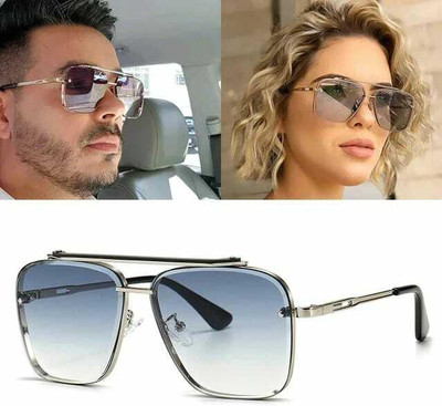 Eymen I Retro Square, Rectangular Sunglasses(For Men & Women, Blue)