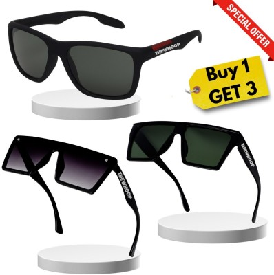 TheWhoop Rectangular Sunglasses(For Men & Women, Black, Green)