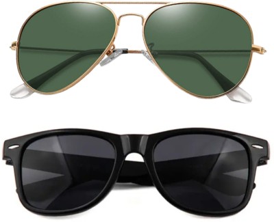 shreeumavision Rectangular, Aviator Sunglasses(For Men & Women, Black, Green)