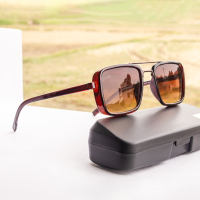 jiebo Rectangular Sunglasses(For Men & Women, Brown)