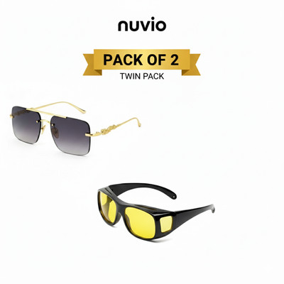 NUVIO Oval, Shield Sunglasses(For Men & Women, Grey, Yellow)