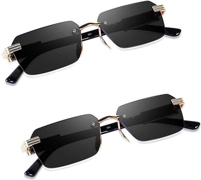 ROADWAY Rectangular, Retro Square Sunglasses(For Men & Women, Black)