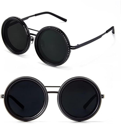 KVVTRADESS Round Sunglasses(For Men & Women, Black)