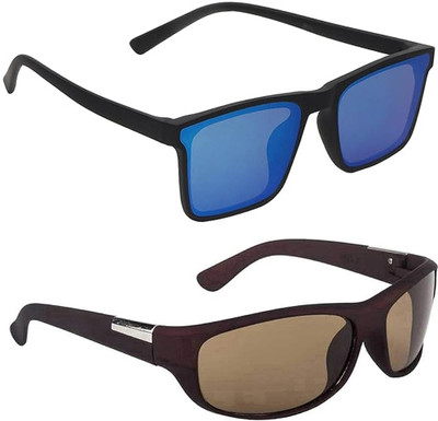 ELLIGATOR Retro Square, Sports, Wayfarer, Rectangular Sunglasses(For Men & Women, Blue, Brown)