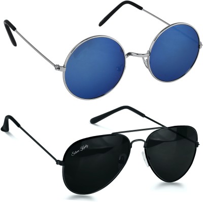 Silver Kartz Wayfarer, Aviator Sunglasses(For Men & Women, Blue, Black)