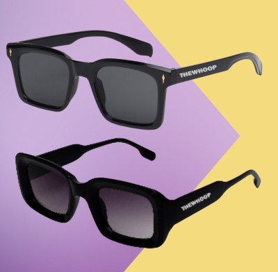 TheWhoop Rectangular Sunglasses(For Men & Women, Black)