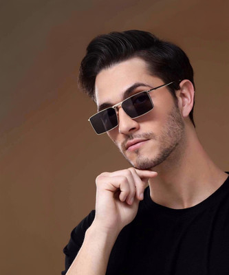 I Flash Rectangular, Retro Square Sunglasses(For Men & Women, Black)