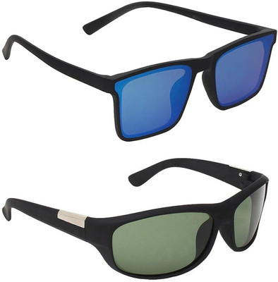 ELLIGATOR Retro Square, Sports, Wayfarer, Rectangular Sunglasses(For Men & Women, Blue, Green)