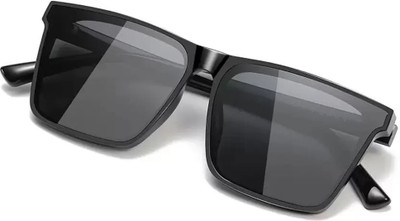 artrue Retro Square, Rectangular Sunglasses(For Men & Women, Black, Black)
