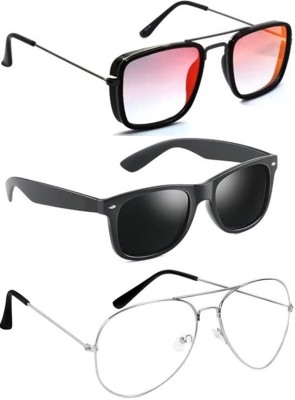 Whay Sports, Aviator, Round Sunglasses(For Men & Women, Black, Clear, Red)