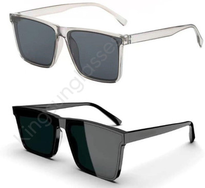 kingsunglasses Rectangular, Rectangular Sunglasses(For Men & Women, Black, Black)