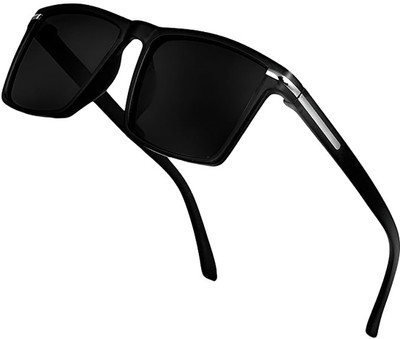 ROADWAY Rectangular, Retro Square Sunglasses(For Men & Women, Black)