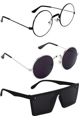 Whay Sports, Round Sunglasses(For Men & Women, Black, Clear)