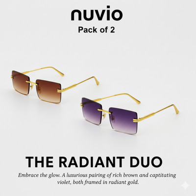 NUVIO Rectangular, Shield Sunglasses(For Men & Women, Brown, Violet)