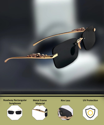 ROADWAY Rectangular Sunglasses(For Men & Women, Black)